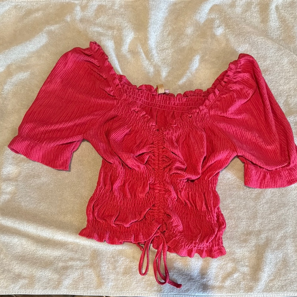 Pilcro Bright Pink Ruched Blouse